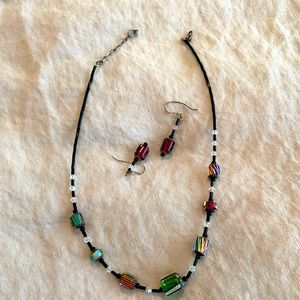 Glass Beaded Necklace and Earrings